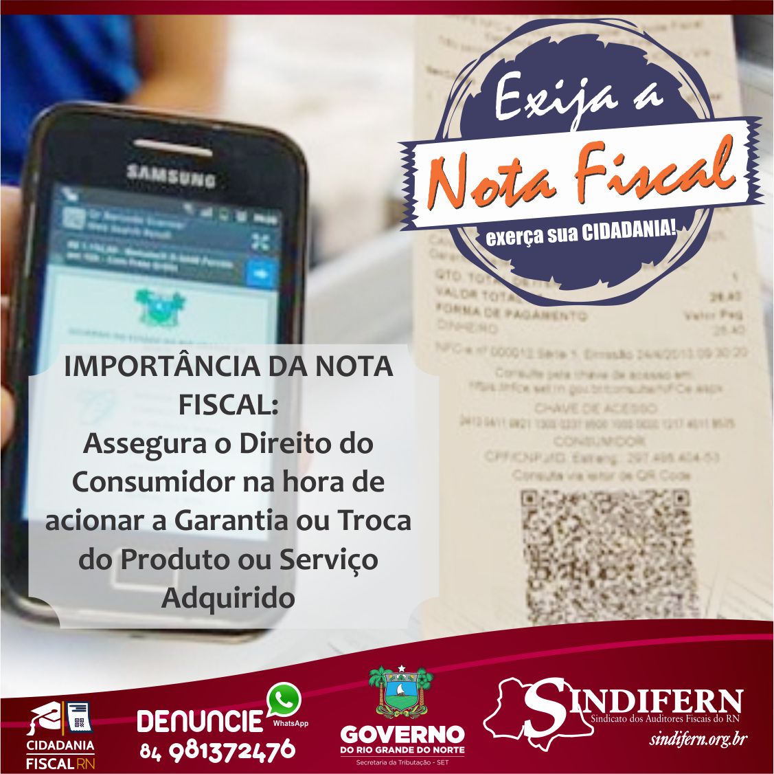 Imagem da notícia ENTIDADES DE CLASSE DO RN PRESTAM APOIO A CAMPANHA DE CONSCIENTIZAÇÃO DA NOTA FISCAL