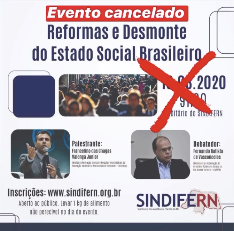 Imagem da notícia Seminário previsto para o dia 18/03 é suspenso