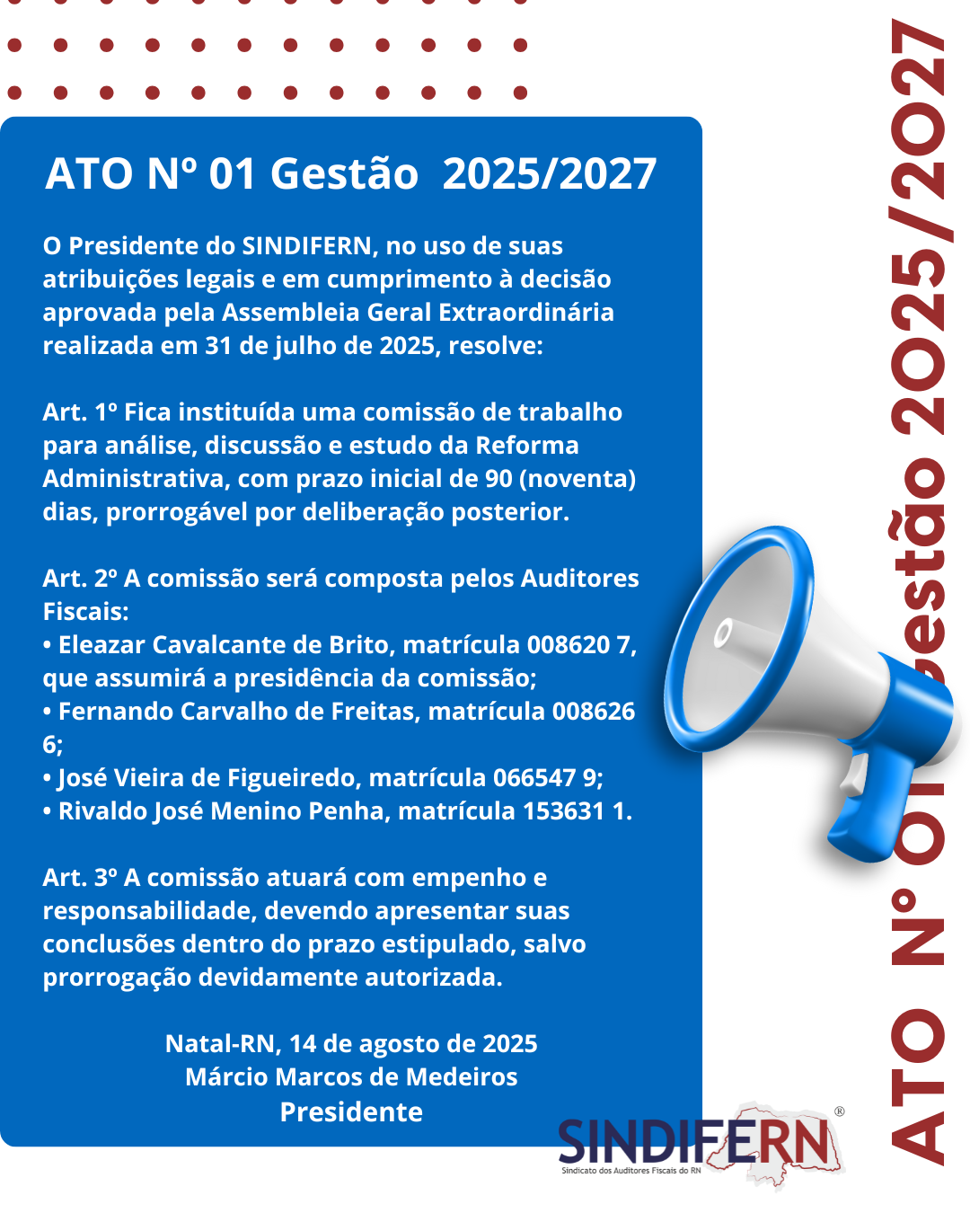 Imagem da notícia ATO Nº 01 - Gestão 2025/2027